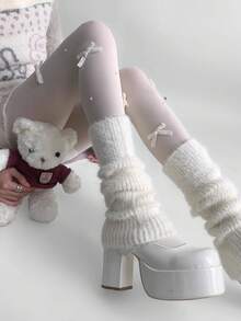 1双蓬松羽毛针织腿套，厚实宽松款，Y2K风格可爱腿套，可作手套使用，秋冬季保暖舒适 - 彩色 - 查看 8