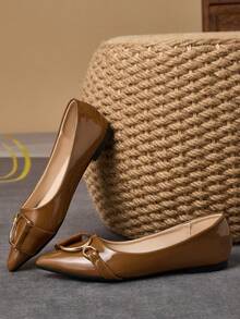 WHDXY 1 双女士尖头平底鞋，柔软皮革办公鞋，百搭乐福鞋，浅口软底仙女风格平跟一脚蹬通勤鞋 - 鏽棕色 - 查看 6