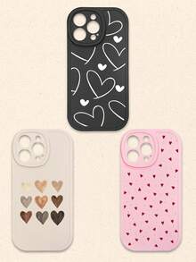 Casing Ponsel Silikon Motif Hati Hitam Putih Merah Muda 3pcs Aneka Warna, Kompatibel dengan iPhone & Galaxy Smartphone, Hadiah Musim Semi, Versi Internasional, Bukan Versi Domestik - MultiWarna - View 26