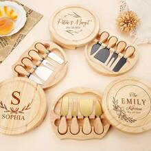 Personalisiertes Bambus Käsebrett Set - Holz Käse, Snack, Obst & Wurst Platte, modern minimalistisch, Käsebrett & Messerset, geeignet für Küche & Wohnzimmer Zuhause