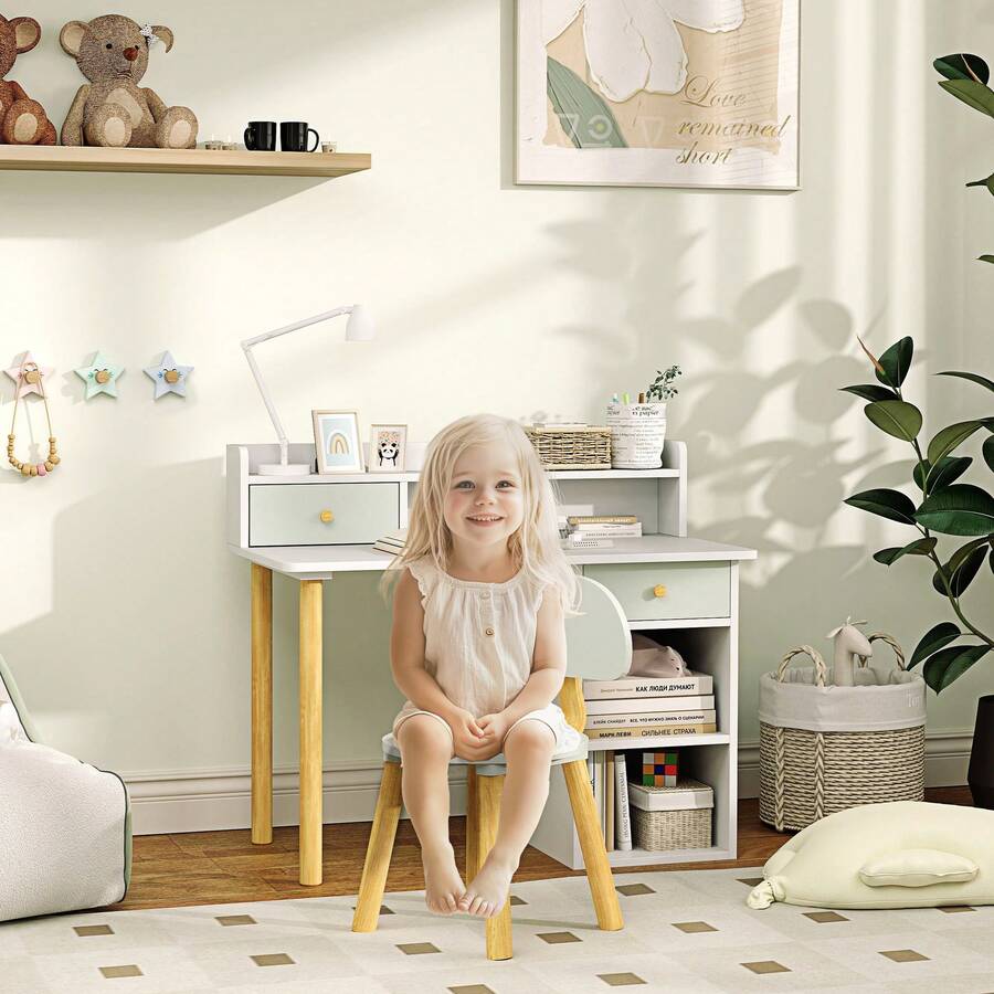 AIYAPLAY Kids Desk And Chair Set For Studying, Reading, Drawing, Green - Green - View 1