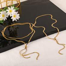 1Pc Women's Stainless Steel Gold Plated Necklace - Adjustable Y-Shape Long Design, Fade-Resistant Minimalist Style, Drawstring Snake Chain With Tassel, Dainty Gold Tone Jewelry - Vàng - Xem 8