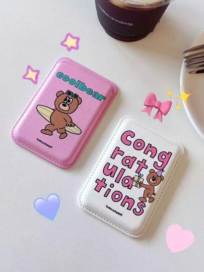 حامل بطاقات كارتون كوري على شكل دب لطيف، حافظة بطاقات جامعية من الجلد مع فتحات بطاقات مغناطيسية، مناسبة لأغطية هواتف آيفون 17 برو ماكس/16/15/14/13/12