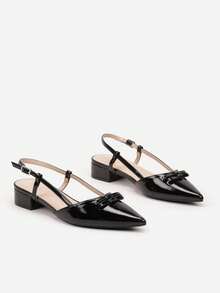 Sandalen met lage hak, puntige neus en strik - Zwart - Bekijken 5