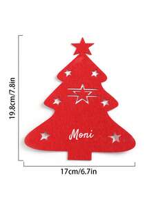 Customizable Name Christmas Tree Felt Personalized Cutlery Holder Bag Knife Fork Pouch Tableware Mat Party Table Decor Personalized Name Mat For Home Kitchen, Restaurant Dining, Party And Holiday Table Decor - Multicolor - View 3