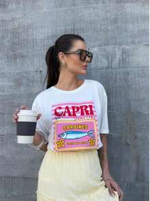 Camiseta Feminina Gola Redonda Estampa Verão CAPRI ITALY Blusa em Algodão Premium