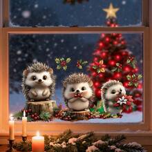 1/2pcs Cute Little Hedgehog Static Window Kitchen Or Living Room Decoration Beautify Glass Vinyl Decal Winter Christmas Party Decoration Wall Decor Wall Stickers Wall Sticker Stickers Home Decor Christmas Decorations Christmas Decoration Christmas Decorations Home