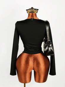 ملابس علوية كاجوال أسود للنساء ملابس خريفية، كم طويل للخروج، موضة كورية