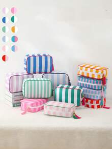 Customized Embroidered Striped Tassel Cosmetic Bag, Personalized Embroidered Name Organizer Pouch, Zipper Makeup Bag, Travel Toiletry Bag, Travel Essentials, Multi-Functional, Decorative, Lettering, Fashion, Modern, Colorful, Cute, Casual, Customized, Personalized, Unique, Custom-Made, Ideal Gift For Him, Ideal Gift For Her, Customized Children's Bags And Luggage ,Travel Organizer - Multicolor - View 12