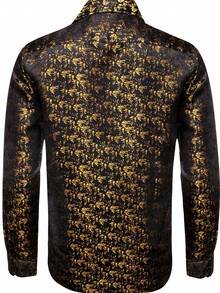 Mens Shirt Long Sleeve Gold Shirts Regular Fit Button Tops Wedding Formal Casual Office Suit Coats - 金色 - 查看 5