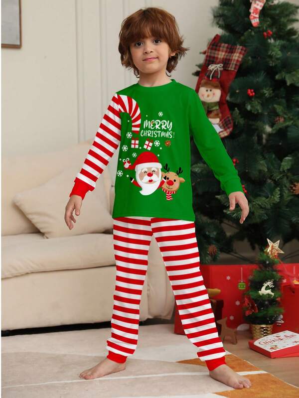 Conjunto de pijama navideño con estampado de Papá Noel y carta, para niños y adultos a juego, ropa de hogar