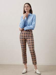 Women's Popular Print High Waist Premium Jogger Track SKI Pants In Red Plaid Design - 卡其色 - 查看 4