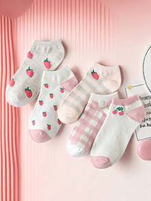 5 paires de chaussettes courtes pour femmes, motif fraise, mignonnes, , polyvalentes et respirantes. Conviennent pour la maison, l'extérieur et plus encore.