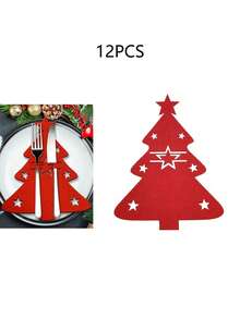 12 حامل أدوات المائدة على شكل شجرة عيد الميلاد، جيوب أدوات المائدة من الشعر الاصطناعي لديكور طاولة عيد الميلاد، ديكورات عيد الميلاد، هدايا عيد الميلاد، ديكور حفلة عيد الميلاد