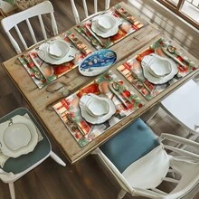 1/4pcs/10pcs Christmas Mouse Plaid Red Berry Decor Table Runner & Placemat Set, Holiday Table Decor Fabric Flags, Home Decor, Gifts, Table Flags & Placemats Suitable For Indoor & Outdoor Celebrations, Seasonal Party Supplies, Kitchen Dining Table Decor, Party Table Decor, Home Room Decor Table Flags, Restaurant Decor Tablecloth