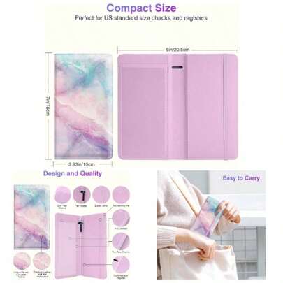 Checkbook Cover Personal Checkbook Patterned Pu Leather Check Book Covers Women And Men With Pen Holder Built - In Plastic Divider Duplicate Checks