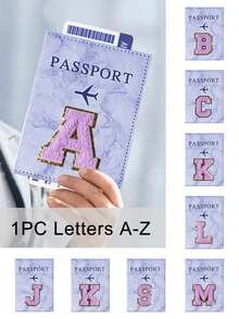 护照保护套，带毛巾布，绣有字母 A-Z，男女通用，RFID 复古商务护照套，便携多功能，护照钱包，男女通用，RFID 复古商务护照套，便携多功能，身份证/银行卡/PU 皮革钱包套 - 彩色 - 查看 1