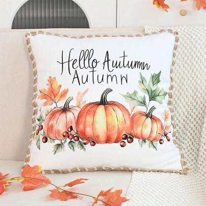 Fall Pillow Covers Pumpkin Letter Foliage Print Cushion Covers Decorative Throw Pillow Cases For Sofa Couch