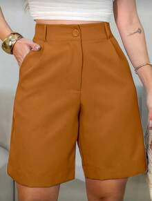 Tailored Bermuda Shorts Without Belt - Gringa Fashion - Brown - View 1