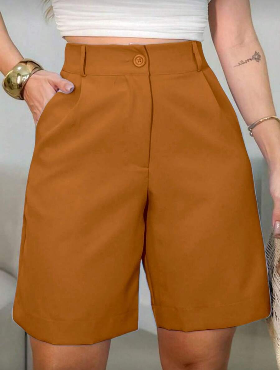 Tailored Bermuda Shorts Without Belt - Gringa Fashion - Brown - View 1