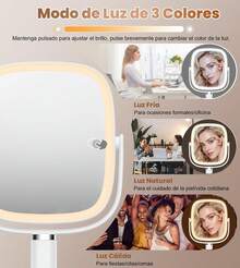 XXZU Espejo con luz para Maquillaje,Espejo de Doble Cara Recargable de mAh,Espejos de tocador con Soporte para Celular,Aumento de 1X/10X,Giratorio de 360 ° ,3 ajustes de Color, Brillo Ajustable GRU3 - 1 - Ver 4
