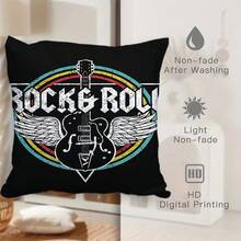 1 pieza, Funda de almohada de doble cara vintage de poliéster resistente con diseño de rock y música, para decoración del hogar, para amantes de la música, uso diario, solo la funda.