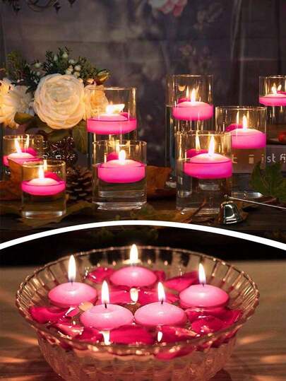 10pcs Floating Pink Candles, Non-Drip Candles For Valentine's Day, Anniversary And Special Occasions - Indoor Decor, No Wax Drips, Candle Holder Decor, Celebration Candles, Romantic Ambiance, Stylish Candle Design To Immerse Every Memorable Day In A Gentle Glow