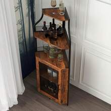 Belect 4-Tier Corner Wine Bar Rack Cabinet With Detachable Wine Rack, Bar Cabinet With Glass Holder, Free Standing Corner Storage Cabinet With Mesh Door For Home Kitchen Dining Room - Brown - View 3
