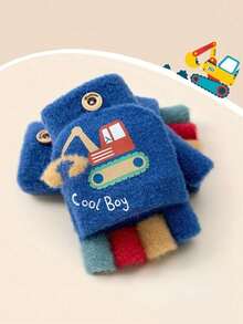 Kids Winter Excavator Cartoon Cute Toddler Half Finger Flip-Top Knitted Warm Gloves - Children's Gloves - View 10