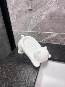 Adorable Cartoon Cat Soap Dish – Decorative Plastic Soap Drainer With Smooth White & Pink Finish, Fun Bathroom Soap & Sponge Holder, Stylish Soap Tray | Charming Bathroom Accessories | Sleek Plastic Design, Soap Holder