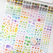 1卷，几何水彩主题PET贴纸卷，彩虹形状系列，基本形状，适用于多种场景，剪贴簿薄贴纸，用于日记装饰，手机壳，水杯，笔记本，垃圾日记装饰贴纸，剪贴簿用品，工艺品装饰贴纸，圣诞礼物 - 彩色 - 查看 3
