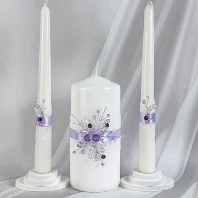 Unity Candle Set Wedding Ceremony Reception 6 Pillar Two 10 Taper Candles Long Burning Unity Candles For Marriage Ritual Handmade In USA Diamond Purple
