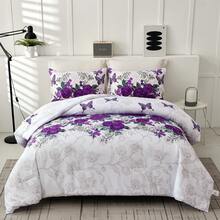 3 Pieces Floral Comforter Set Double Queen King Size,Bed In A Bag Purple Rose Bedding Sets Botanical Microfiber Comforter Soft Loghtweight Bed Set With Pillowcases,Halloween Bed Room Decro,Christmas Gifts,All Season - Màu tím - Xem 5
