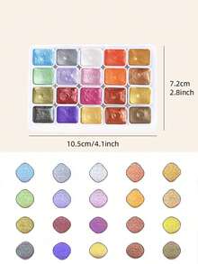 Juego de 24 colores de pintura de acuarela sólida, bloques de pigmento de acuarela sólida con textura metálica perlada, adecuado para caligrafía, pintura, arte de uñas, DIY - Colores vibrantes, de larga duración, fácil de mezclar - Multicolor - Ver 16