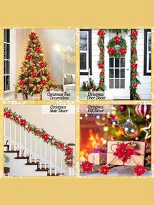 3/6/12/18/24 buc flori artificiale de Crăciun cu clipsuri, 3 stiluri ornamente de brad de Crăciun cu sclipici flori pentru ghirlandă DIY Crăciun Anul Nou petrecere decorare