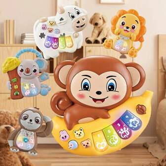 1 pieza Juguete musical para bebé con forma de piano de dibujos animados con luz, teclado eléctrico para bebé con volumen ajustable, conveniente para transportar, adecuado como regalo para bebés (sin batería)