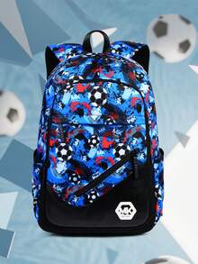 Mochila con estampado de fútbol para hombres, mochila escolar de moda con graffiti y color contrastante, mochila para portátil casual de gran capacidad y acolchada con múltiples bolsillos, adecuada para la universidad, vuelta al colegio, viajes y uso casual