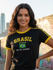 Baby Tee Brazil Retro Embroidered BabyLock Y2K Blouse - Black - View 2
