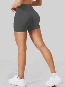 女士高腰无缝瑜伽短裤 - 弹力提臀，适合跑步、健身和户外活动 | 时尚外观 | 夏季弹力面料 - 深灰色 - 查看 12