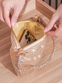 Túi cầm tay mini đính đá trang trí, túi xách thanh lịch dành cho nữ, thích hợp cho tiệc tùng, sự kiện, sử dụng hàng ngày, hẹn hò, mua sắm, có thể dùng làm ví đựng tiền xu, túi xách thời trang - Rượu sâm banh - Xem 9