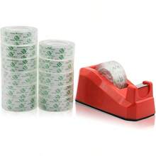 BOMEI PACK Dispensadores de Cinta de Escritorio Roja, 1 Paquete con 12Rollos de Cinta de Papel Transparente, Núcleo de 1 Pulgada, para Uso en la Escuela, la Oficina y el Hogar. - Rojo - Ver 9