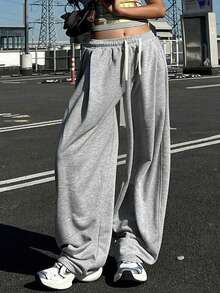 女士纯色直筒运动裤，舒适透气，适合户外休闲穿着，弹性腰带配抽绳设计，适合学生和女生穿着。