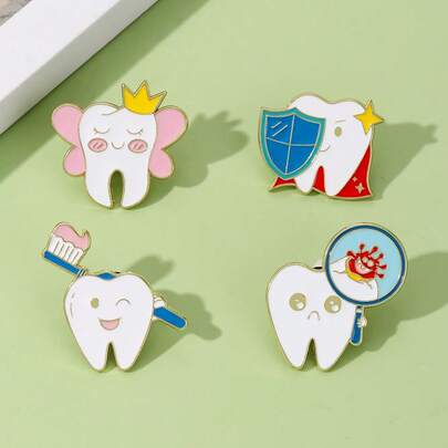 2025 New Super Cute Enamel Tooth Fairy, Superhero Tooth, Bacteria Detector, Toothbrushing Shaped Brooch, Dental Fun Accessory, Bag & Clothing Pin, Best Friend Birthday Gift