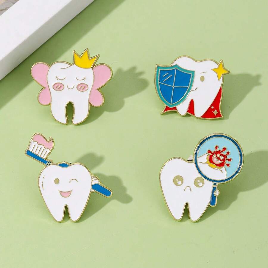 2025 新款超可爱珐琅牙仙子、超级英雄牙齿、细菌检测器、刷牙形状胸针、牙科趣味配件、包包和衣服别针、最佳朋友生日礼物