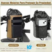 WOTOW Bolsa de Botella de Agua para Bicicleta, Universal Portabotella de Agua con Correas Ajustables y Bolsillos, Impermeable Portátil Organizador de Bolsa de Copa para Bicicleta Moto Sillas de Ruedas - Marrón - Ver 12