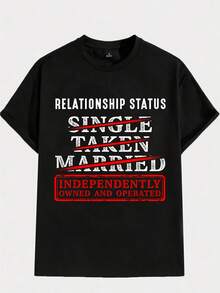 Relationship Status Independently Single Divorced Ex Wife Funny Graphic T-Shirt - Unisex Black Cotton Tee With White & Red Text, Short Sleeve Round Neck Casual Shirt Men & Women, All-Season Comfortable Humorous Gift, Everyday Outfit, Bold Text Design, Breathable Fabric, Humor Lovers - 黑色 - 查看 1