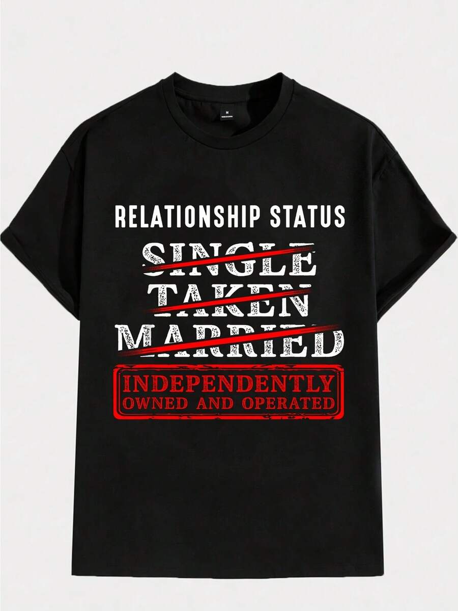 Relationship Status Independently Single Divorced Ex Wife Funny Graphic T-Shirt - Unisex Black Cotton Tee With White & Red Text, Short Sleeve Round Neck Casual Shirt Men & Women, All-Season Comfortable Humorous Gift, Everyday Outfit, Bold Text Design, Breathable Fabric, Humor Lovers - 黑色 - 查看 1