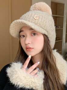 1 件女式针织帽，带刺绣字母设计，时尚、百搭、透气舒适，可折叠，方便携带，适合日常通勤、露营、旅行、徒步旅行、主题公园、咖啡馆、农场、聚会、派对和摄影，秋冬季 - 多色 - 查看 9