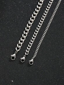 1pc Minimalist Stainless Steel Cuban Link Necklace, Suitable For Children, Fashion Party And Daily Wear - Silver - View 3