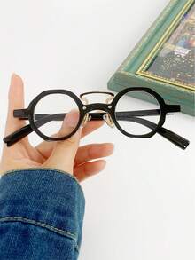 1pc Polygonal Double-Bridge Women's Clear Lens Y2K Decorative Vintage Glasses - 1PC Small Box Flat Black and White - View 5